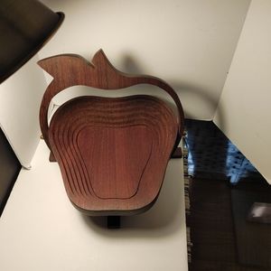 Collapsible Wooden Apple Shaped Bowl Basket Hand Made by D Spivey